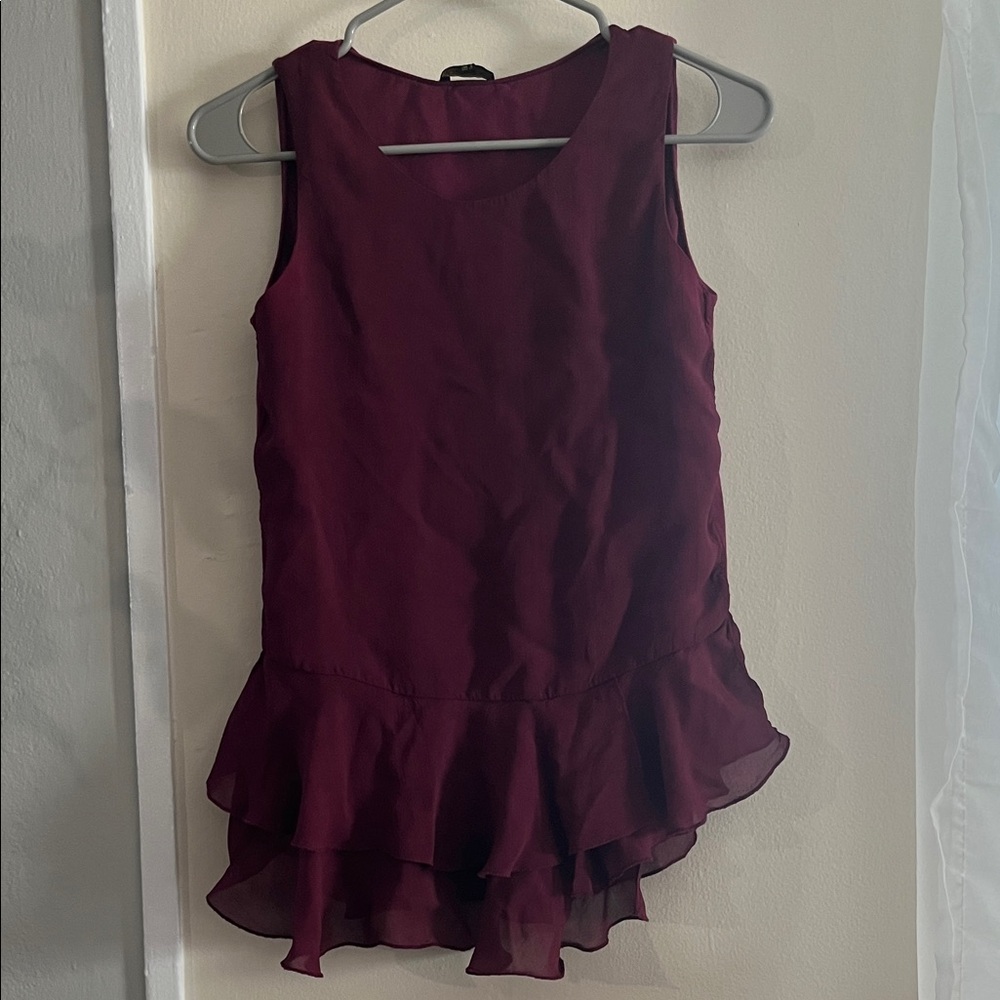Massimo Dutti Deep Burgundy Ruffle Blouse